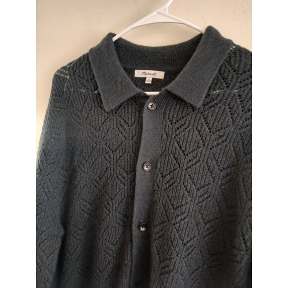 Madewell Mens M Diamond Stitch Cardigan Sweater Softwool Cashmere Mix Dark Navy - Picture 3 of 6
